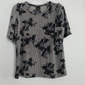 Worthington PM Black Stripe & Floral career dressy Blouse